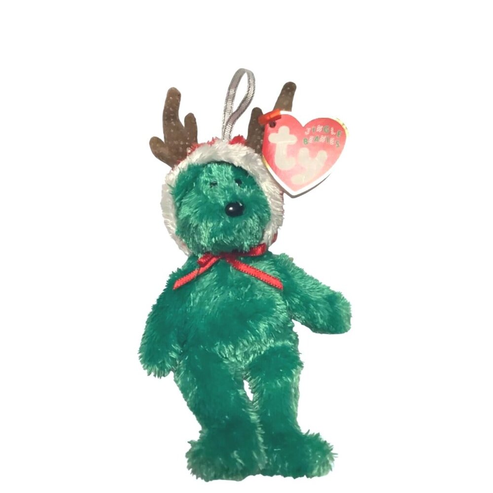 Ty Jingle Beanies 2002 Holiday Teddy Christmas Ornament Plush Bear Antlers NEW